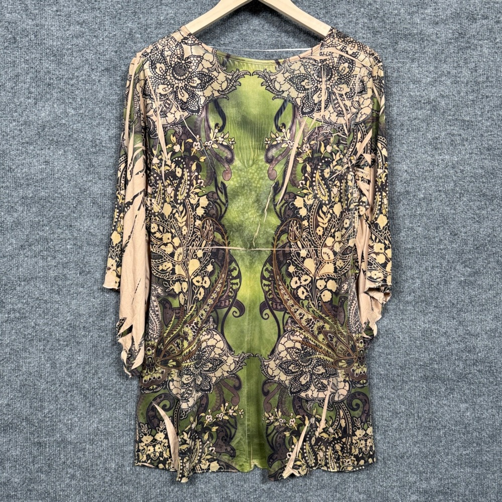 One World Live And Let Live XL Tunic Top Beige Sequined Bell Sleeves Whimsigoth - Picture 2 of 9
